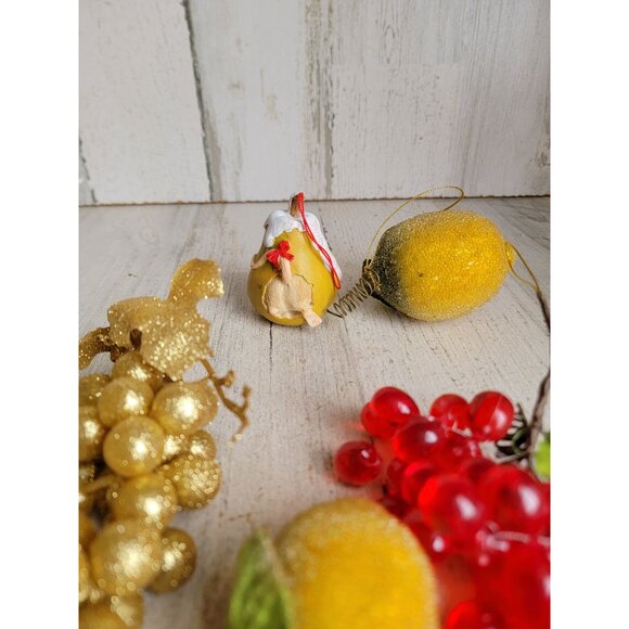 Fruit vintage grape pear mouse lemon unique ornament Xmas set - Picture 9 of 9